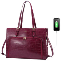 HKM-650259 Stylish PU Leather Tote Bag with USB Port for Women, Large Shoulder Handbag and Briefcase Design