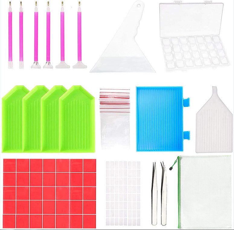 HKM-650387 5D Diamond Painting Tool Kit for Adults and Children - 96 Pieces with Storage Box and Accessories