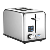HKM-650451 Stainless Steel 2-Slice Toaster with Digital LED Display and Automatic Pop-Up Feature