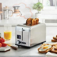 HKM-650451 Stainless Steel 2-Slice Toaster with Digital LED Display and Automatic Pop-Up Feature