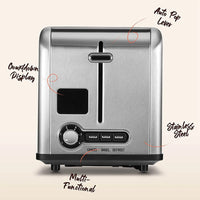 HKM-650451 Stainless Steel 2-Slice Toaster with Digital LED Display and Automatic Pop-Up Feature