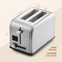HKM-650451 Stainless Steel 2-Slice Toaster with Digital LED Display and Automatic Pop-Up Feature