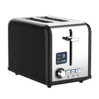 HKM-650451 Stainless Steel 2-Slice Toaster with Digital LED Display and Automatic Pop-Up Feature