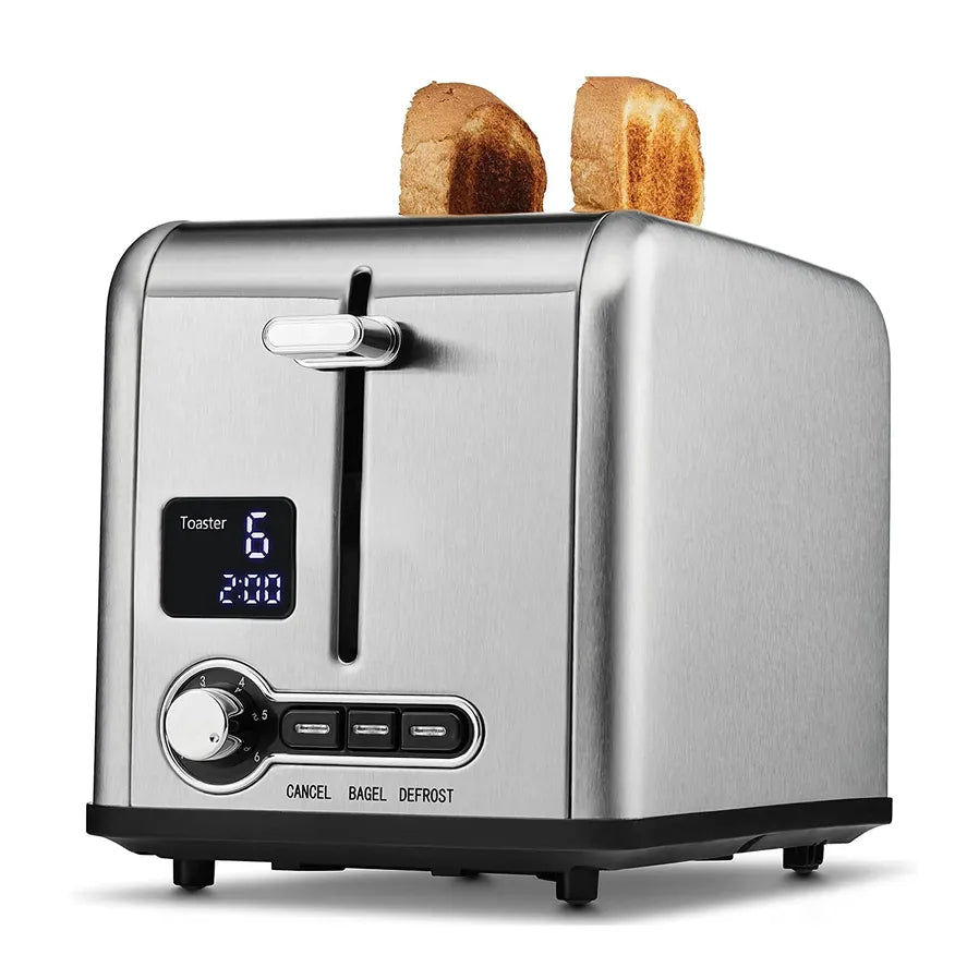 HKM-650451 Stainless Steel 2-Slice Toaster with Digital LED Display and Automatic Pop-Up Feature