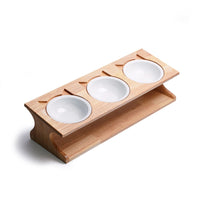 HKM-6504765 Wooden Cat Bowl Set with Ceramic Dish and Installation Tools - Bamboo or Oak Options