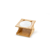 HKM-6504765 Wooden Cat Bowl Set with Ceramic Dish and Installation Tools - Bamboo or Oak Options