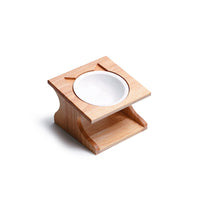 HKM-6504765 Wooden Cat Bowl Set with Ceramic Dish and Installation Tools - Bamboo or Oak Options