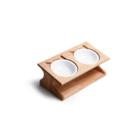 HKM-6504765 Wooden Cat Bowl Set with Ceramic Dish and Installation Tools - Bamboo or Oak Options