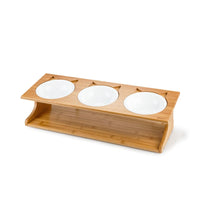 HKM-6504765 Wooden Cat Bowl Set with Ceramic Dish and Installation Tools - Bamboo or Oak Options