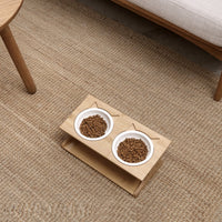 HKM-6504765 Wooden Cat Bowl Set with Ceramic Dish and Installation Tools - Bamboo or Oak Options