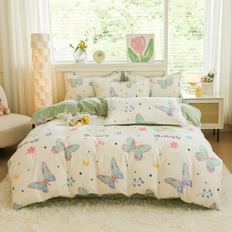HKM-650707 Woolen Cotton Four-Piece Quilt Cover Bed Sheet Set with Pillowcases in Various Floral and Animal Designs