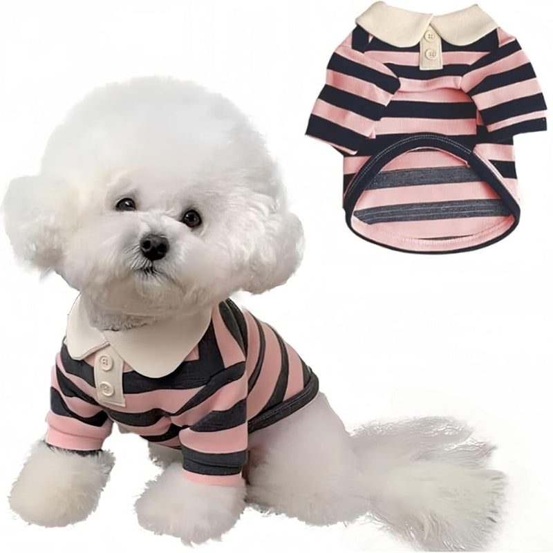 HKM-6509117 Puppy Polo Shirt for Small and Medium Dogs - Summer Striped Collared T-Shirt for Yorkies, Shih Tzus, and Dachshunds