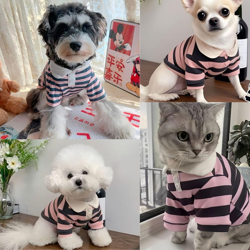 HKM-6509117 Puppy Polo Shirt for Small and Medium Dogs - Summer Striped Collared T-Shirt for Yorkies, Shih Tzus, and Dachshunds