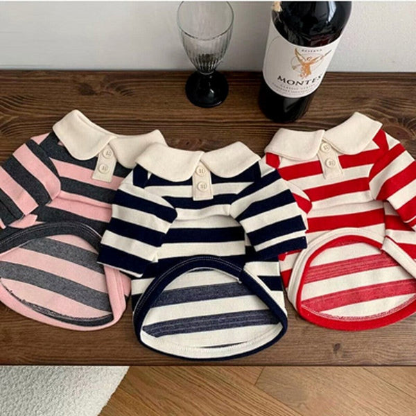 HKM-6509117 Puppy Polo Shirt for Small and Medium Dogs - Summer Striped Collared T-Shirt for Yorkies, Shih Tzus, and Dachshunds