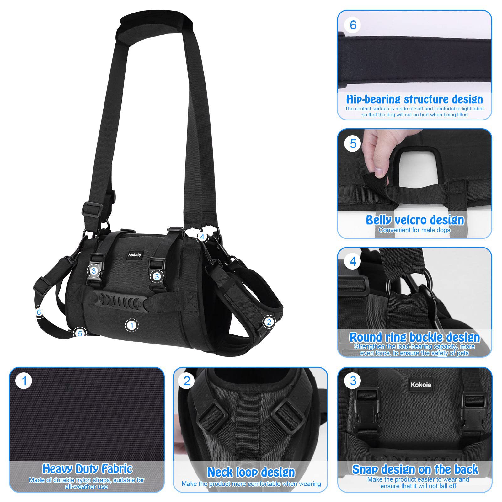 HKM-6509629 Outdoor Dog Harness with Leg Support and Oxford Fabric for Rehabilitation