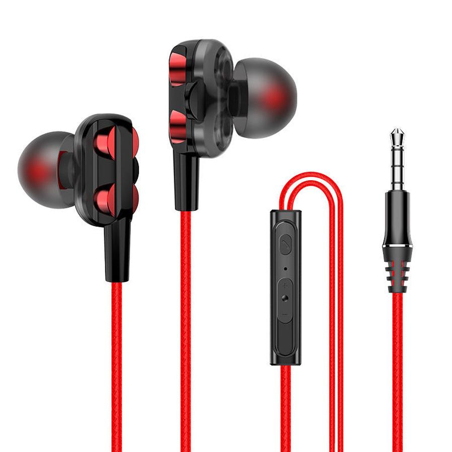 HKM-651027 Dual Action In-Ear Headphones with 3.5mm Plug - 20-20000Hz Frequency Response, 10mm Drive Unit, 108dB Sensitivity, 1.2m Round Wire