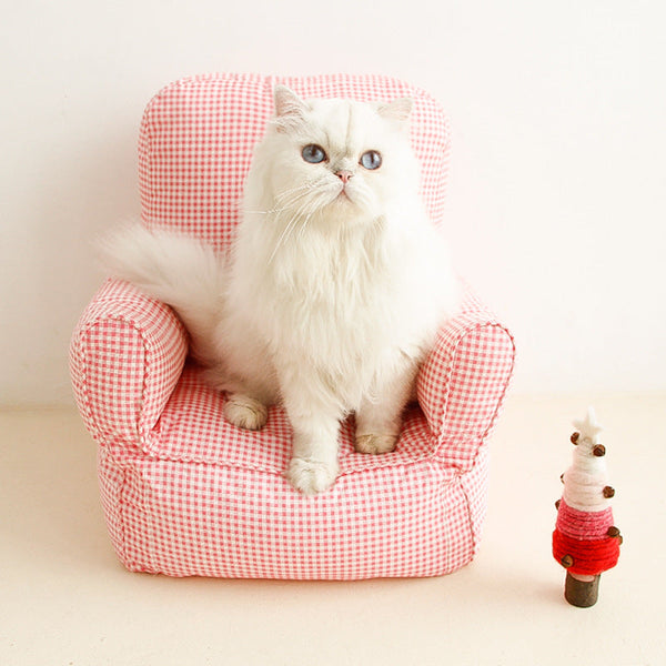 HKM-6510397 Nordic Design Pet Bed in Blue, Yellow, or Pink Plaid - Comfortable and Stylish Cat Sofa