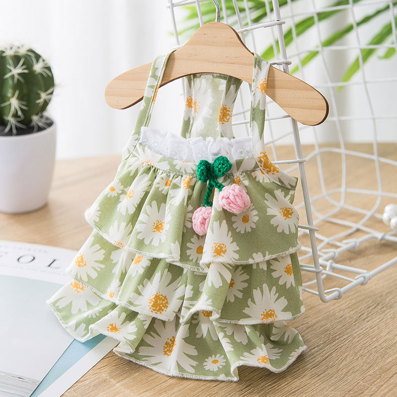HKM-651155 Summer Cat Little Daisy Green Suspender Dress for Cats - Various Sizes Available