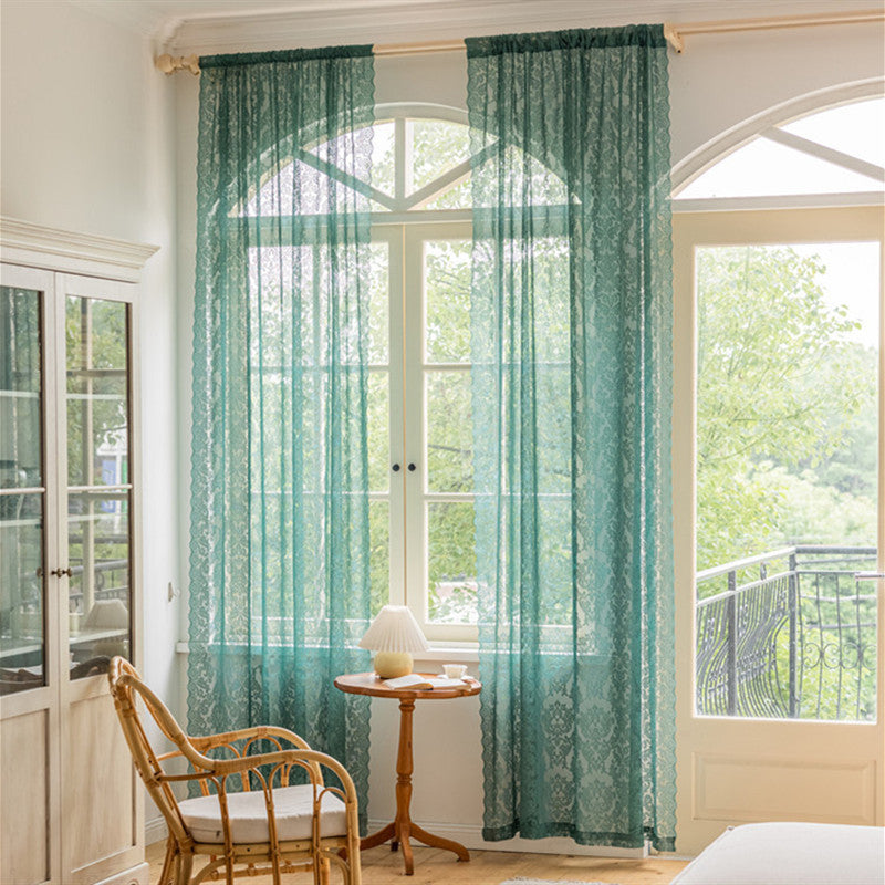 HKM-651411 Dark Green Lace Curtain - Semi-Sunshade, Polyester, 145cm Width