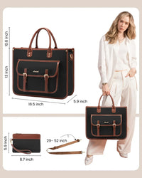 HKM-651411 Lightweight 15.6 in PU Canvas Laptop Tote Bag and Shoulder Messenger Bag for Women