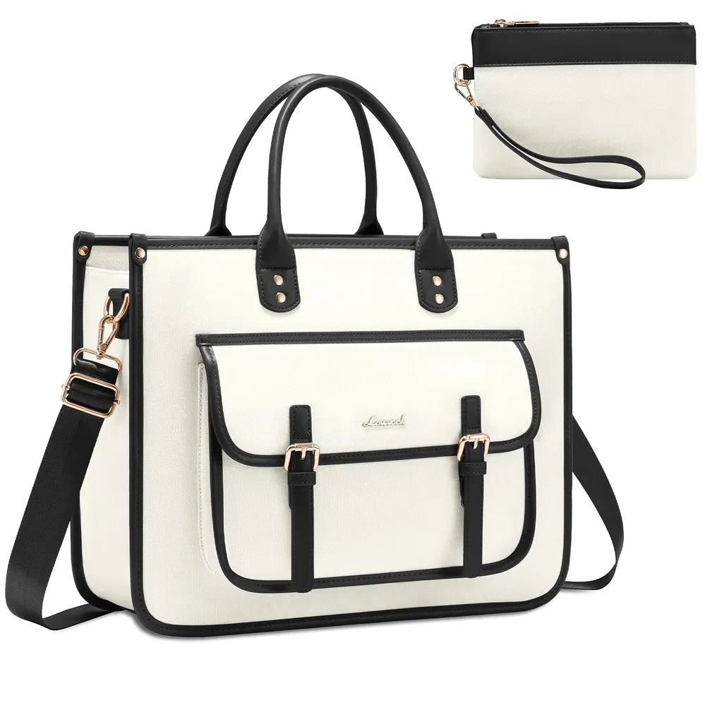 HKM-651411 Lightweight 15.6 in PU Canvas Laptop Tote Bag and Shoulder Messenger Bag for Women