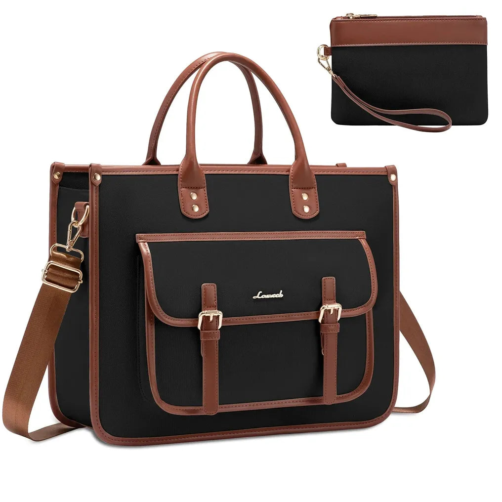 HKM-651411 Lightweight 15.6 in PU Canvas Laptop Tote Bag and Shoulder Messenger Bag for Women