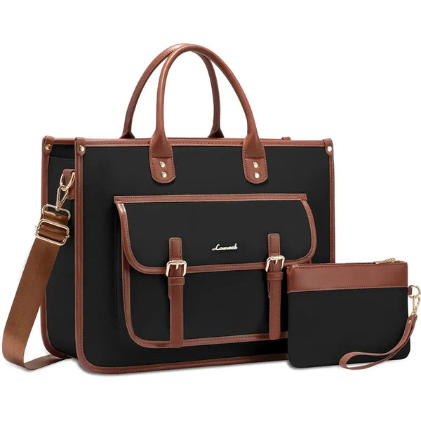 HKM-651411 Lightweight 15.6 in PU Canvas Laptop Tote Bag and Shoulder Messenger Bag for Women