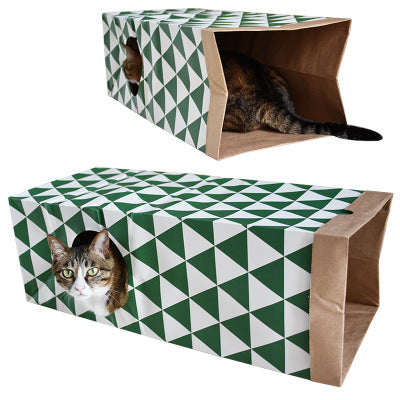 HKM-6515389 Kraft Paper Cat Tunnel - Spacious 61.5 x 27 x 22 CM Play Space for Cats