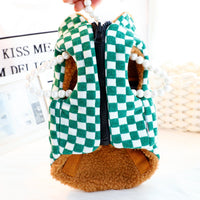 HKM-6515901 Thick Double-Sided Velvet Vest in Coffee White, Green, and Black Plaid for Pets