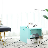HKM-651667 Large Enclosed Cat Litter Box with Drawer - Blue Grey