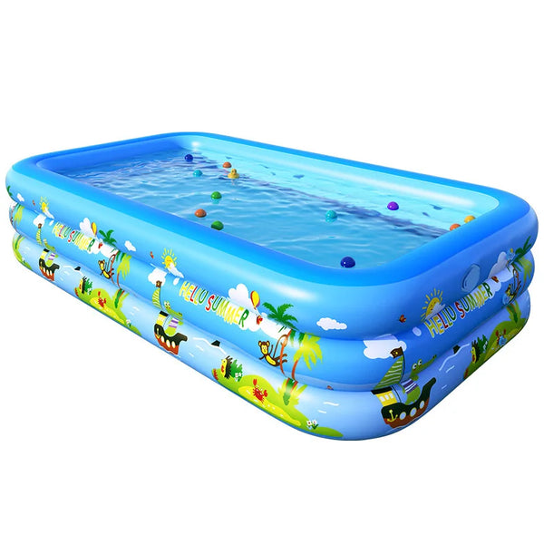 HKM-651731 Inflatable Rectangular Swimming Pool for Kids and Adults, Portable Outdoor Water Fun