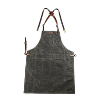 HKM-651731 Oil Wax Canvas and Leather Garden Apron for Outdoor Work and Barbecue