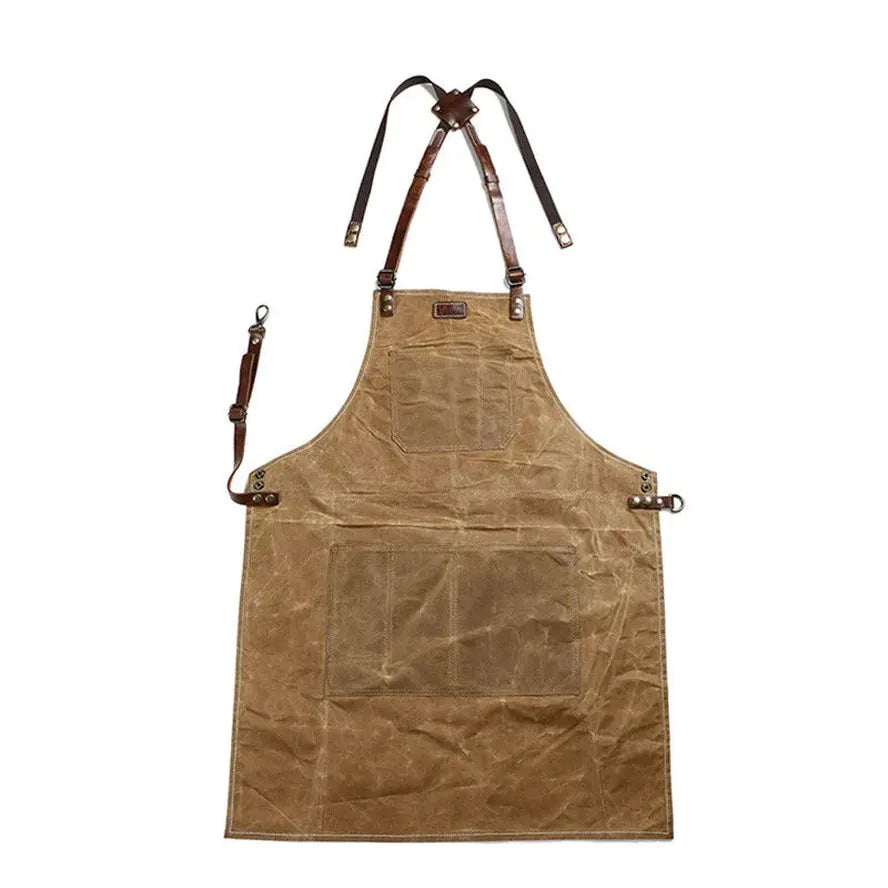 HKM-651731 Oil Wax Canvas and Leather Garden Apron for Outdoor Work and Barbecue