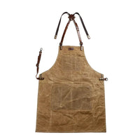 HKM-651731 Oil Wax Canvas and Leather Garden Apron for Outdoor Work and Barbecue