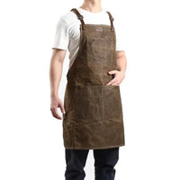 HKM-651731 Oil Wax Canvas and Leather Garden Apron for Outdoor Work and Barbecue
