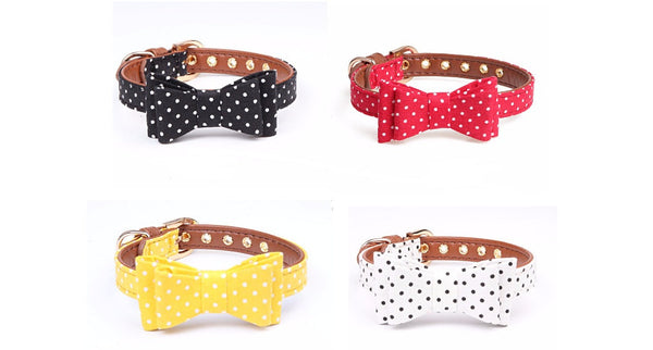 HKM-6518077 Polka Dot Bow Collar for Pets - Adjustable Sizes S, M, L for All Seasons