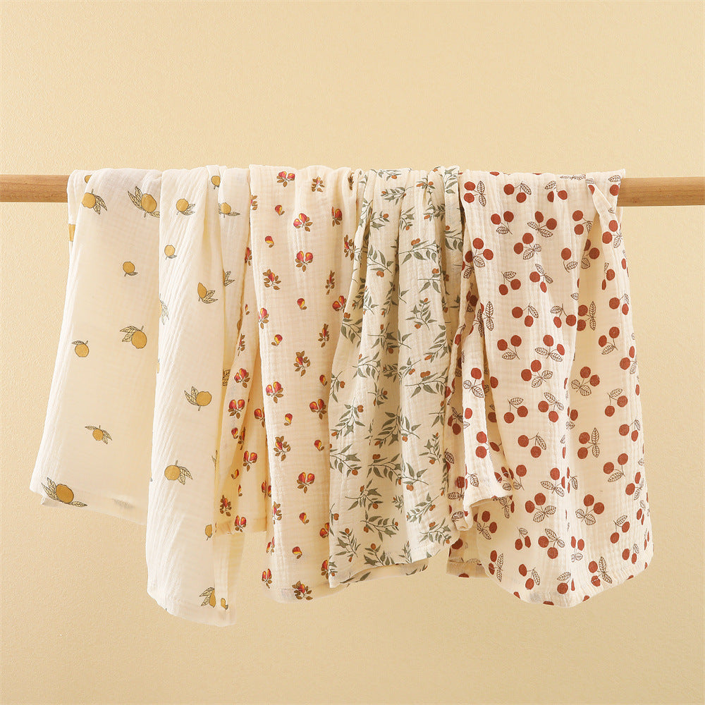 HKM-651859 Pure Cotton Gauze Baby Blanket with Animal and Floral Patterns - 85x65cm for Year-Round Comfort