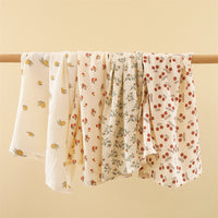 HKM-651859 Pure Cotton Gauze Baby Blanket with Animal and Floral Patterns - 85x65cm for Year-Round Comfort