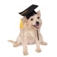 HKM-651923 Pet Graduation Cap with Yellow Tassel for Dogs - Black Cloth Design, One Size Fits All