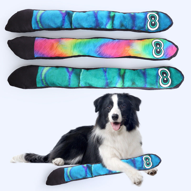 HKM-6520893 Rainbow Plush Long Eye Snake Pet Toy with Pull-Resistant Chew Feature