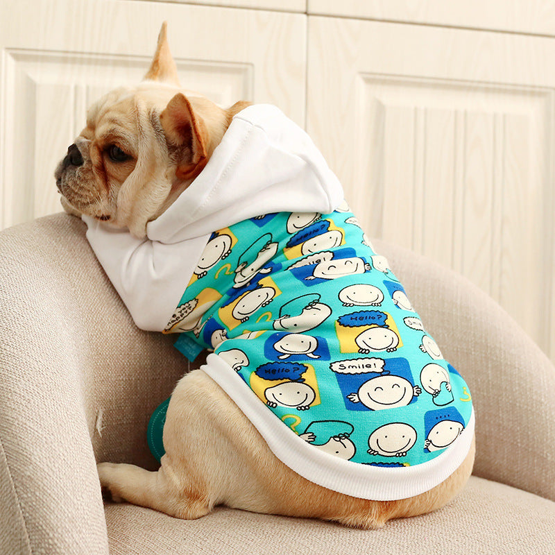 HKM-6522429 Hooded Casual Sweatshirt with Pug Dog Print and Flower Pocket in Grey