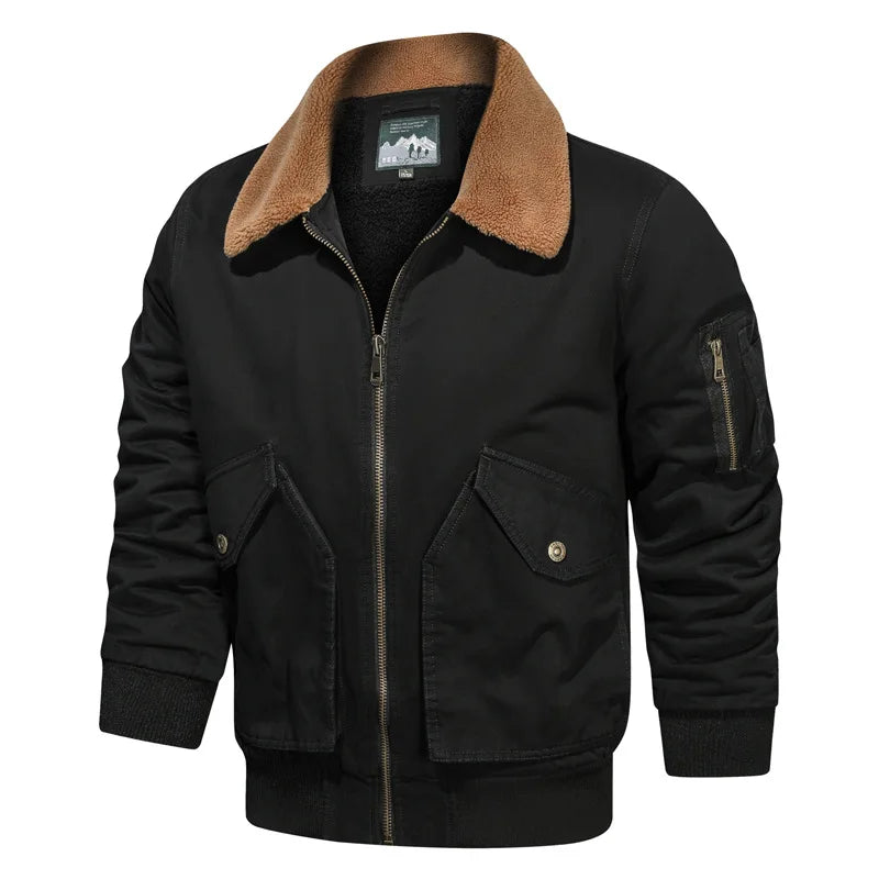 HKM-652243 Men's Winter Lapel Jacket Velvet Thickened Sports Pilot Jacket Added Cashmere Thickened Velvet Men's Coats