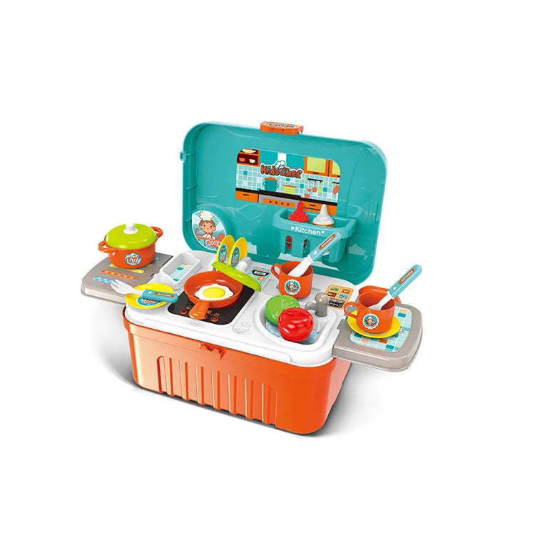 HKM-652307 3-in-1 Kitchen and Medical Tool Set for Pretend Play with Makeup and Utensils in Suitcase