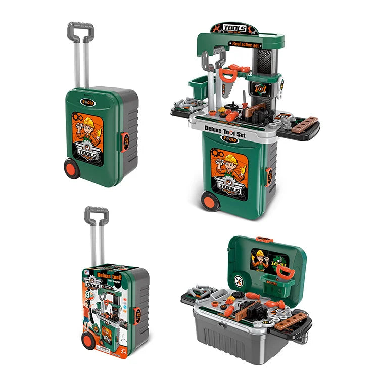 HKM-652307 3-in-1 Kitchen and Medical Tool Set for Pretend Play with Makeup and Utensils in Suitcase