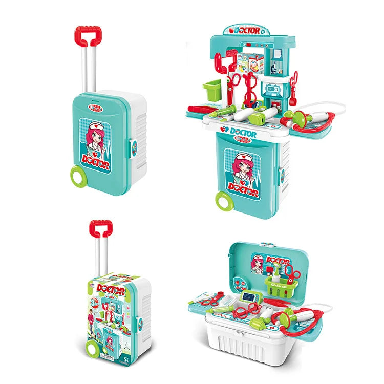 HKM-652307 3-in-1 Kitchen and Medical Tool Set for Pretend Play with Makeup and Utensils in Suitcase