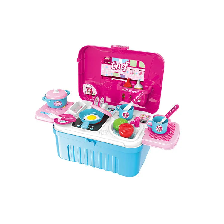 HKM-652307 3-in-1 Kitchen and Medical Tool Set for Pretend Play with Makeup and Utensils in Suitcase