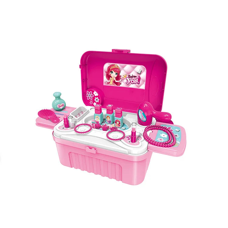 HKM-652307 3-in-1 Kitchen and Medical Tool Set for Pretend Play with Makeup and Utensils in Suitcase