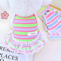 HKM-6523453 Lace Decorative Stripes Princess Dress for Dogs and Cats in Pink, Blue, and Emerald Green