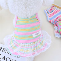 HKM-6523453 Lace Decorative Stripes Princess Dress for Dogs and Cats in Pink, Blue, and Emerald Green