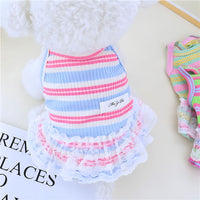 HKM-6523453 Lace Decorative Stripes Princess Dress for Dogs and Cats in Pink, Blue, and Emerald Green